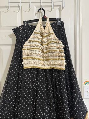 Ethnic Indian Wear Black Skirt with Cream Embellished Halter Top